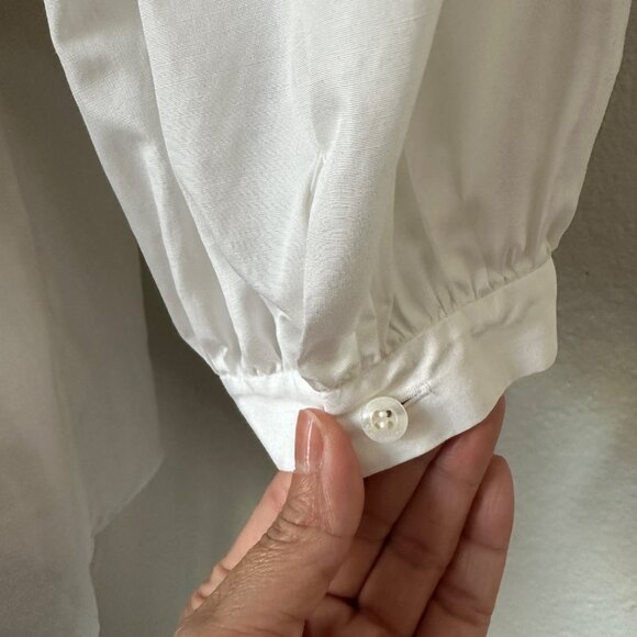 Rachel Ray Victorian Inspired Fitted Blouse Peter Pan Neck Puff Sleeve Minimalis - Picture 9 of 16